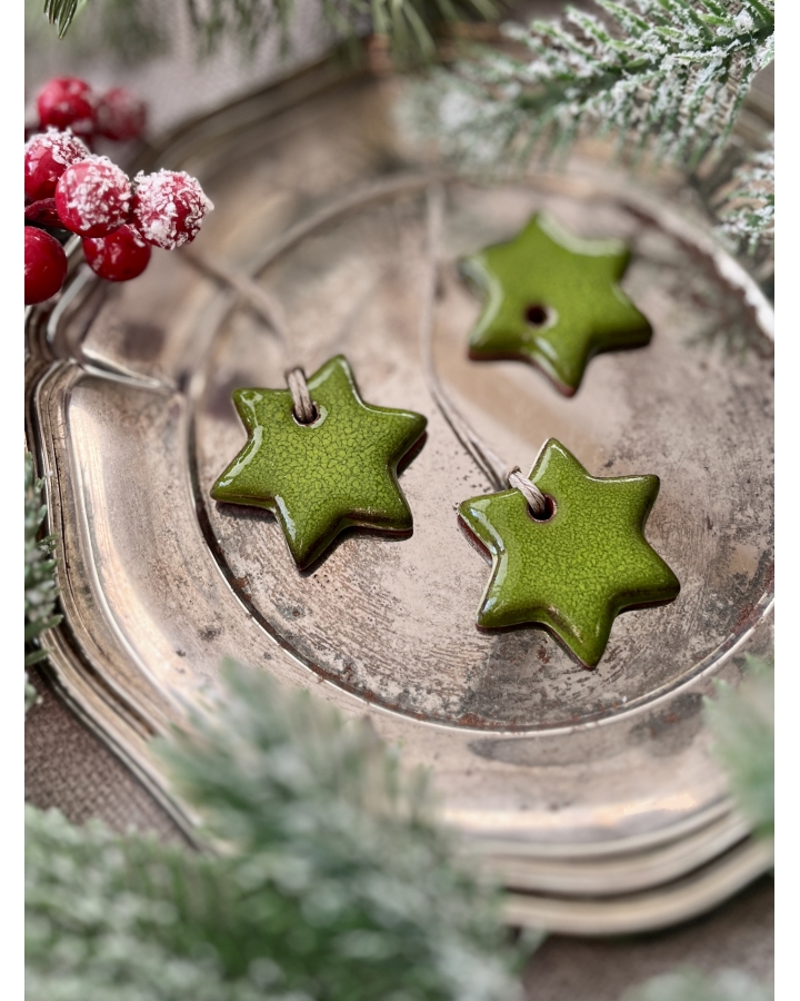 Ceramiczna zawieszka choinkowa GWIAZDKA LIMONKOWA mała